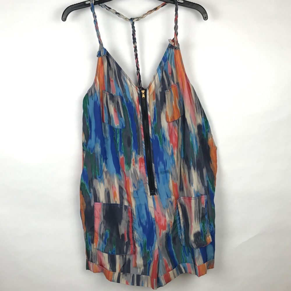 Rachel Roy Silk Braid Strap Printed Shorts Romper